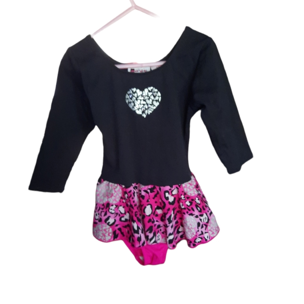 Jacques Moret Girls Black pink Dance Leotard 3/4 slv sz Small 6/7